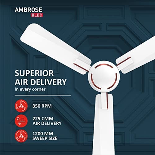 Havells 1200mm Ambrose BLDC Motor Ceiling Fan | Remote Controlled, High Air Delivery Fan | 5 Star Rated, Upto 60% Energy Saving, 2 Year Warranty | (Pack of 1, Pearl White Wood) 5