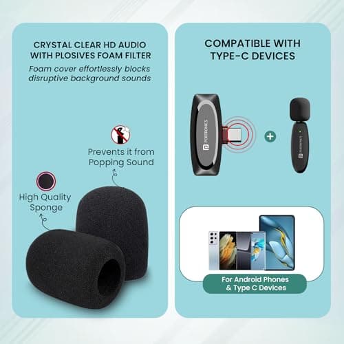 Portronics Dash 7 Omnidirectional Type C Wireless Microphone, Noise Cancellation, Plug & Play, Lapel Wireless Mic for Video Recording, Supports Type C Android, iPhone, Camera(Black) 2