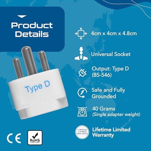 Ceptics Canada to India Converter Plug, World (USA, UK, China & More) Australia to India Plug Converter - Type D USA India Adapter - CE - RoHS - (White) - 2 Pack 3