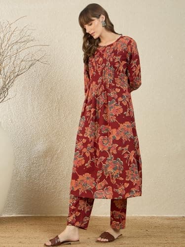 INDO ERA Women Maroon Pure Cotton Co-Ord Set | Kurta Pant Set for Casual Wear,IESTR12359M | Co Ord Set For Women Stylish | 5