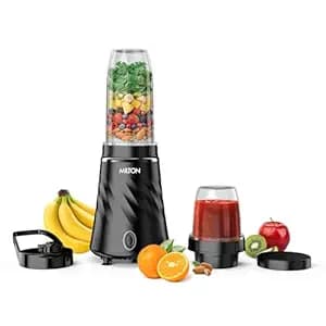 Milton Appliances Nutripure 350W Juicer Mixer Grinder | Mini Mixer Grinder with 2 Unbreakable Jars (600 ml On-the-Go & 300 ml Chutney) | SS 304 Super Sharp Blades | Smoothie Maker | 2Y Warranty, Black