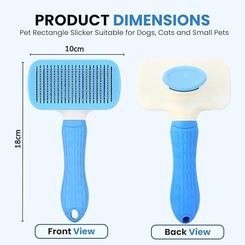 Foodie Puppies Self Cleaning Slicker Brush, Pet Grooming Shedding Brush for Dogs and Cats - Easy to Remove Loose Undercoat, Pet Massaging Tool Suitable for Pets with Long or Short Hair (Rectangular) 2