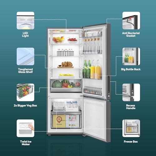 Haier 325 L 3 Star Frost Free Bottom Mount Double Door Refrigerator|Convertible 14-in-1|Jhukna Mat-Bottom Freezer|Digital Display Panel|Triple Inverter|Twist Ice Maker (HEB-333DS-P, Dazzle Steel) 5
