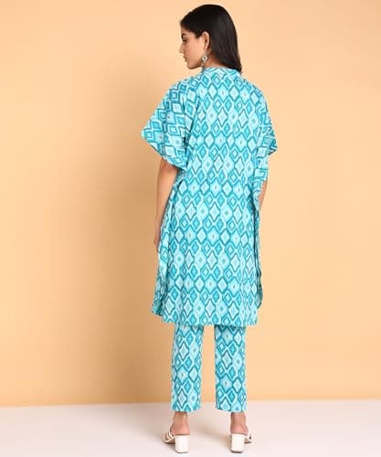 BLOCKS OF INDIA Coords Set in Pure Cotton Kaftan Style Hand Block Print Co Ord Set for Women (X-Large, KAFTAAN Green) 5