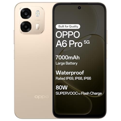 Oppo A6 Pro 5G (Gold, 8GB RAM, 128GB Storage) 6.75 Inch Screen, 144Hz Display, 7000mAh Battery, 80W Fast Charging,16MP Front & 50MP Main Camera with No Cost EMI/Additional Exchange Offers