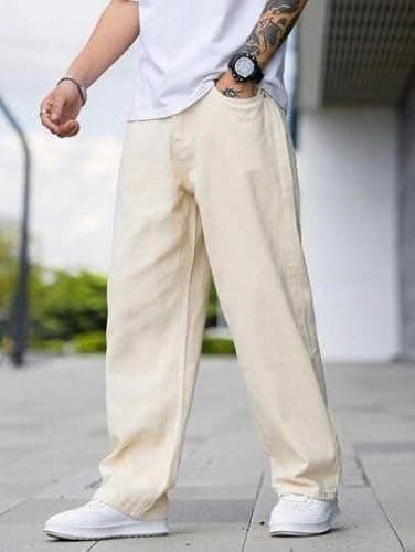 Men Straight Fit Beige Denim Jeans | Washed Casual Denim Pants | Comfortable Straight Leg Jeans for Men | Street Style & Office Casual Wear 2