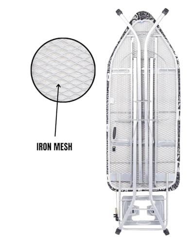 ZOSHOMI Metal Ironing Board Foldable with Grilled Iron Holder, White Steel Folding Ironing Board Aluminium Surface, White-Made in India 2