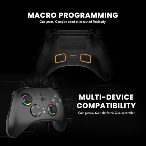 Cosmic Byte Stellaris Controller, 3 Modes Wifi + Bluetooth + Wired for PC, iOS, Android, Hall Effect Trigger and Upgraded TMR Joystick, Macros, 1000mAh Battery, RGB LED, Software Support (Black) 6