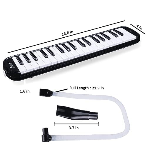 Juarez 37 Key Melodica Musical Instrument Soprano Air Piano Keyboard Pianica with Carrying Bag, 1 Soft Long Tube, 1 Mouthpiece, Wipe Cloth, Black 4