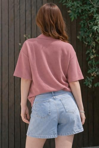 Zilcon Oversized Tshirts for Women V-Neck Summer Short Sleeve Casual Loose Top (Pink_M (m)) 2