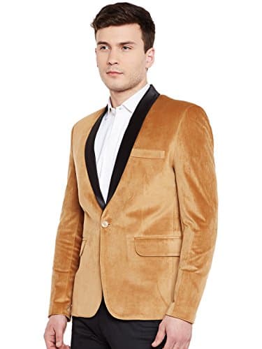 Wintage Men's Regular Fit Tuxedo Single Breasted Blazer (Tuxvelvet201Color7S44_Gold_44) 2