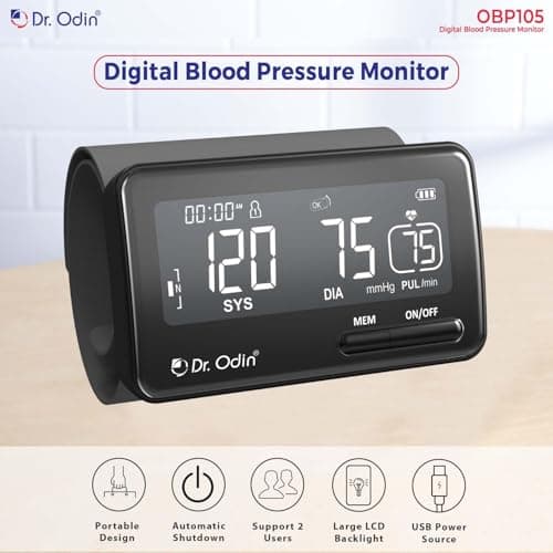 Dr. Odin OBP-105 Digital Blood Pressure Monitor Pulse Point 360° Low Battery detection, 22–42 cm Large Cuff, Accurate One-Touch Operation, Memory & Irregular-Pulse Alert, Type-C Cable (Black) 4