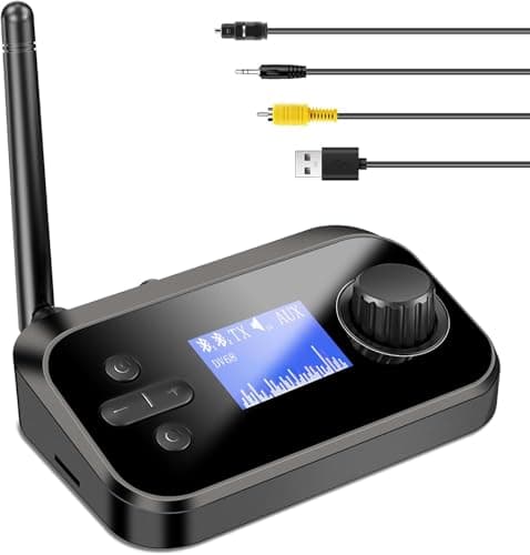 Tobo Bluetooth Receiver and Transmitter, Bluetooth 5.3, Support 2 Headsets Simultaneously, 3.5mm AUX, Optical, Coaxial, TF Card Plug-Play, for TV/PC/Home Stereo/Headset/Speaker/Mp3/Mp4 (C41)