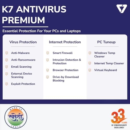 K7 Antivirus Premium 2025 |1 Device 2 Years | Antivirus, Ransomware Protection, Threat Protection | Email Delivery in 2 Hours - No CD 2
