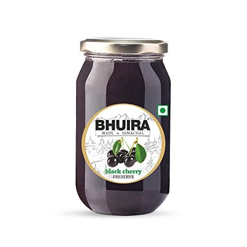 Bhuira Black Cherry Preserve - 240g | All Natural - No Added Preservatives, Artificial Colors | Handmade Himachal Vegan Spread | Breakfast Dessert Jam | Healthy Snack | Guilt-Free | Rich Flavor