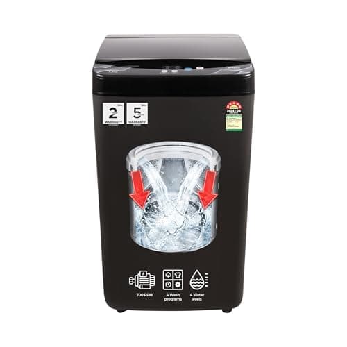 Midea 7.5 Kg 5 Star Fully Automatic Top Load Washing Machine, Spiral Stream Tub, Dual Waterfall, 6 Petal Pulsator, Magic Filter (MWMTL075FP0PNMB, Auto Restart, Mid Black)