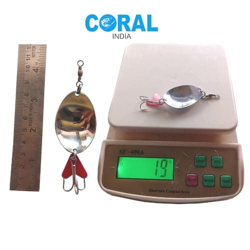 CORAL INDIA - 19gm HYDERABADI Handmade Fishing Spoon Stainless Steel Silver Lure Fishing Tools Accessories Hard Fishing Lures Treble Hooks Metal Lure Baits (19gm-Hyderabadi-Spoon-Pack06) 4