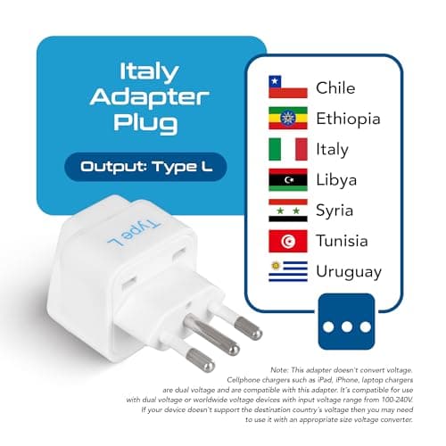 Ceptics India to Italy, Libya, Chile & More (Type L) Travel Adapter Plug - CE Certified - RoHS Compliant - 3 Pack (GP-12A-3PK) 2