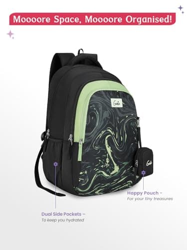 Genie Aqualit School Backpack For Girls |19 Inch-36 Litres With Three Compartments, Light Weight with Padded Shoulders |Best for Books, Water Bottles, Stationery, Lunch Box & Essentials - Black 5