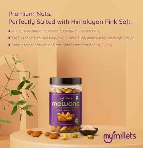 mymillets Dry Fruits Mix 200g Roasted Salted Almonds Cashews Pistachios | Premium Mixed Nuts Protein Rich Healthy Snack Jar | Crunchy Nut Combo Energy Food Travel Office Gifting 2