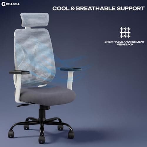 CELLBELL C190 Berlin Office Chair, High Back Mesh Ergonomic Home Office Desk Chair (Grey - White) 5