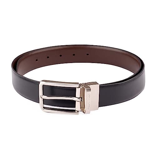 Bacca Bucci ® Men's Italian Top Grain Genuine Leather Reversible Classic Dress Belt with Rotating Metal Buckle (Black/Brown) 4