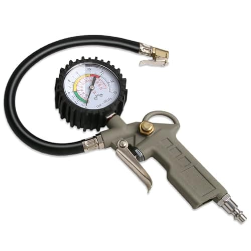 Drofail Tyre Pressure Gauge with Air Inflator Gun for Car, Bike & Cycle | Heavy Duty Metal Body Air Pump with Dial Meter | Accurate PSI Measurement | Air Compressor Tool with Flexible Hose