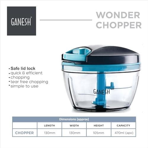GANESH Wonder Kitchen Dori Handy Vegetable and Fruit Manual Onion Dry Fruit Salad Maker Vegetable Quick String Chopper Machine, Cutter – 3 Stainless Steel Blades (470 ml, Grey) 3