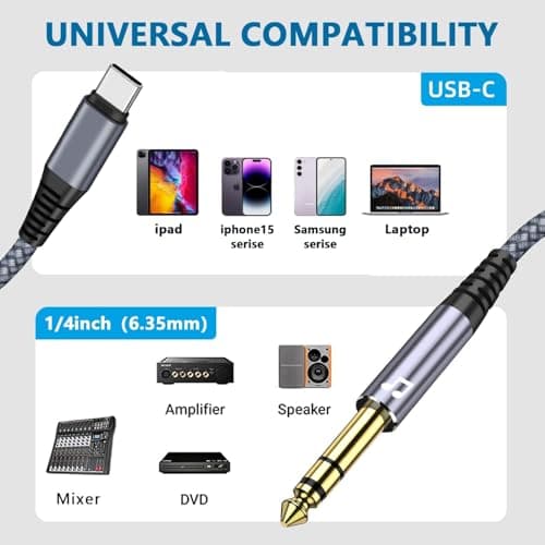 Dhriyag USB C to 6.35mm | Phone Laptop to Amplifier, Speaker, Headphone, Mixing Console | USB C to Mono Cable | Multicolour 5