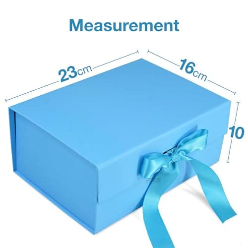 RBS® - Foldable Gift Box with Ribbon 23 x 16 x 10cm Gift Boxes for Packaging (1 Pack) Multi-Purpose Gift Boxes for Presents Reuse Gift Packing Box Decorative Hamper Box (Blue Sky) 3