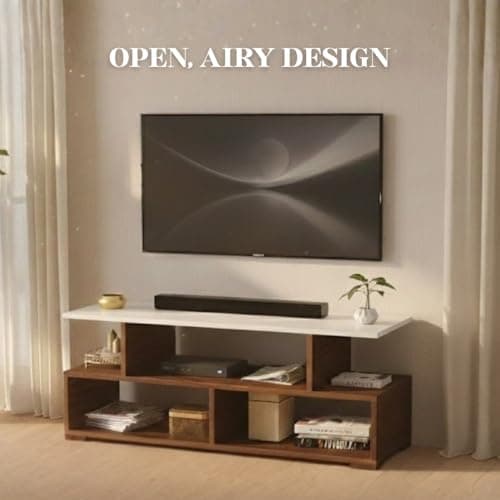 BLUEWUD Victor Engineering Wood Floor Standing TV Entertainment Unit Set Top Box Stand/TV Cabinet with Shelves for Books & Décor Display Unit Bed Living Room Upto 43 inches (Brown Maple & White) 3
