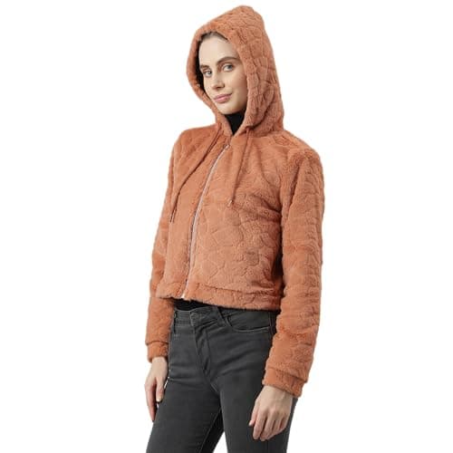Latin Quarters Women's Brown Solid Hoodie | Winter wear Casual Warm Zipper Jacket Hooded Neck Hoody_S 3