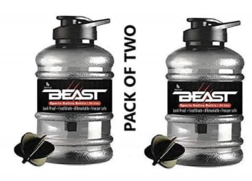 DOVEAZ® Beast Sports Water Bottle for Gym, Protein Shaker Bottle, Gallon Water Bottle (1.5 LTR) with Mixer Ball and Strainer (Black and Black, Pack of 2)