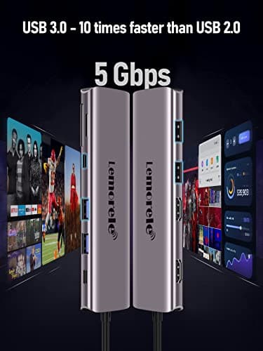 Lemorele USB C Docking Station Charging Hub with 4xUSB, 3.0Data, 100W PD, SD/TF Slot for Windows Devices 4