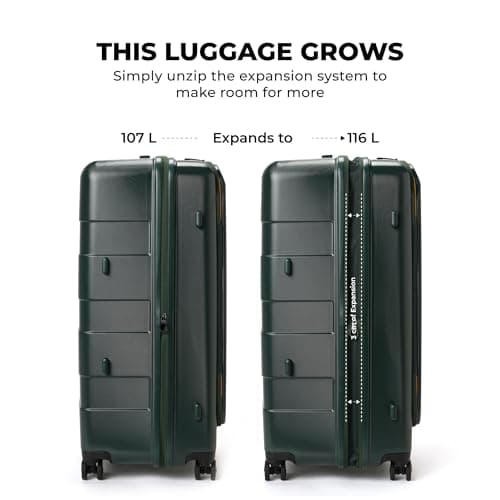 MOKOBARA The Em Access Trunk - Large Luggage | Green Expandable Polycarbonate 8 Spinner Wheel Trolley Hardsided Suitcase with Built in TSA Lock Travel Suitcase (Green Energy Sunray), 43 Cm 4