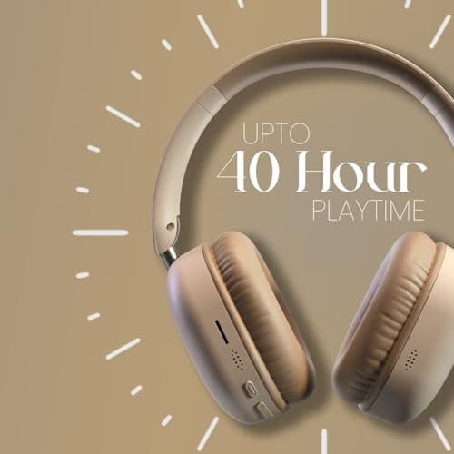 Portronics Muffs M6 Over Ear Wireless Bluetooth Headphone with Upto 40 Hours Playtime, Dual Pairing, 40mm Driver, HD Mic, Bluetooth 5.4V, Foldable Design, Type C Fast Charging (Biege) 2