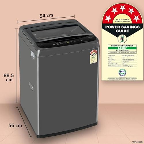 LG 7 Kg 5 Star Smart Inverter Technology Fully Automatic Top Load Washing Machine (T70VBMB1Z, Auto Prewash, Turbodrum, Stainless Steel drum, LED Display, Smart Diagnosis Middle Black) 5