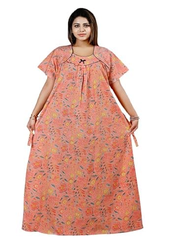 Bejod's Collection Women Pure Cotton Nighty Combo Pack | Full Length Floral Printed Cotton Nighty Maxi | Soft & Breathable Night Dress for Women L-4XL (Peach, 4XL)