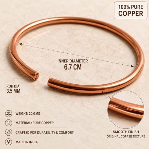 SHINDE EXPORTS Pure Copper Bracelet for Men & Women | Handmade Copper Kada | Adjustable Open Cuff Bangle | 3.5 mm Copper Rod | 6.7 cm Inner Diameter | Lightweight 20 g Copper Wrist Bracelet | Made in  5