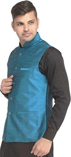 Exotic India Men's Art Silk Waist Coat (SPE97_Swedish Blue_42) 2