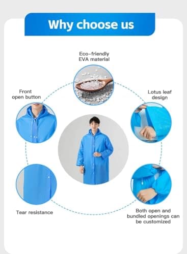 coku Waterproof Raincoat for Men & Women with Hood, lightweight long reusable rainwear, plastic rain jacket designed for travel, riding, outdoor use (Universal Size,1 Pc, Random Color) 4