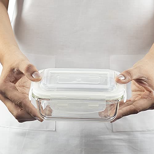 Borosil Klip n Store 640ml Rectanglular Food Storage Container with Airtght Glass Lid | Made in India Borosilicate Glass Container for Lunchbox | Microwave & Dishwasher Safe | Transparent 3