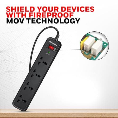 Honeywell Surge Protector, 4 Universal Sockets,15000Amp, 2 Meter Cord, Device Secure Warranty, Automatic Overload Protection, Spike Guard/Extension Board, Master Switch, 3Years Manufacturer Warranty 2