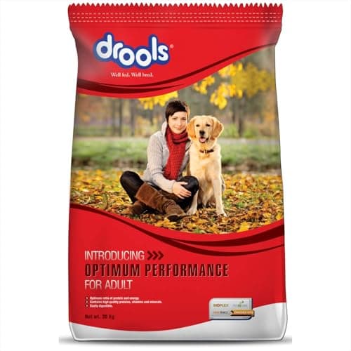 Drools Adult Dry Dog Food Optimum Performance 20kg Pack | Chicken Flavour | Essential Proteins, Vitamins & Minerals | Optimum Ratio of Protein & Energy | Easily Digestible