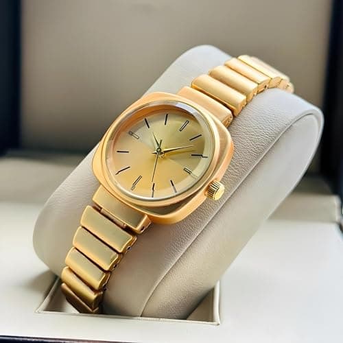 styledose watch's Unique Design Elements (Round face in Square Frame, 5 Color Eddy dials & Belt) Steel Chain Strap Stylish Girls Ladies Fashion Wrist Watches Analog Watch for Women (Gold) 5