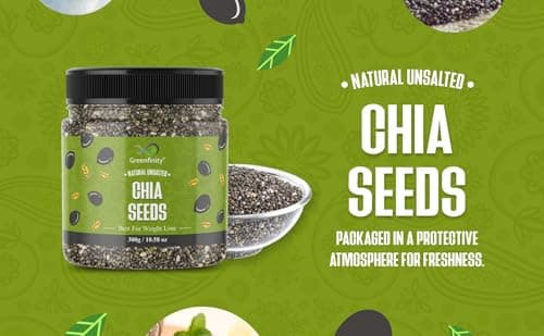 GreenFinity Chia Seeds 300g | Omega-3 clean chia Seeds for Eating | Rich in Calcium, Protein & Fiber, Omega 3 and Antioxidant | Healthy Snacks | 5