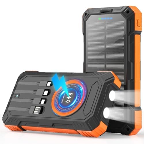 YOLOSKS Solar Charger Power Bank 49800mAh Wireless Portable Phone Charger, 22.5W QC3.0 Fast Charging Built in 4 Cables with USB C 6 Outputs & 2 Inputs for All Cell Phone