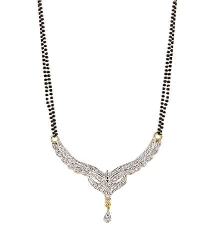 ZENEME Mangalsutra Gold Plated American Diamond Studded Tanmaniya Nallapusalu With Earrings Jewellery For Women (Style 7) 3