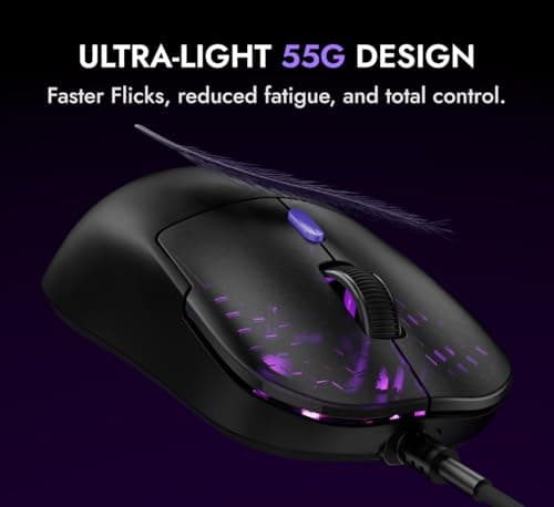 Kreo Harpy Gaming Mouse Wired, 55g Ultra-Lightweight Mouse, Customizable RGB Mouse for Laptop Gaming, Mouse for Pc, 1000Hz Polling Rate, 12800 DPI 5