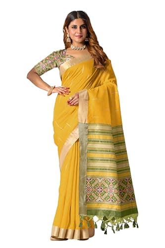 Amazon Brand - Anarva Women's Silk Saree With Blouse Piece | saree for women (snv-sada-bahar-yellow)